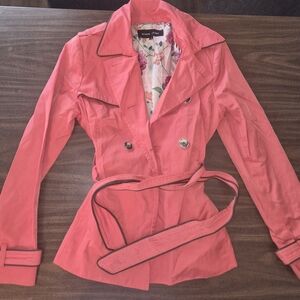Black Rivet Coral Pink & Black Double-Breasted Trench Coat Spring Trendy Style